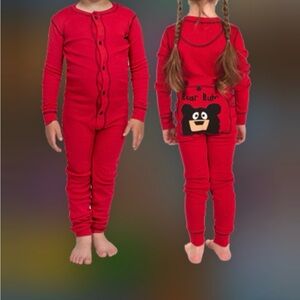 Lazy One Red Kids Pajama Set with Bear Bum